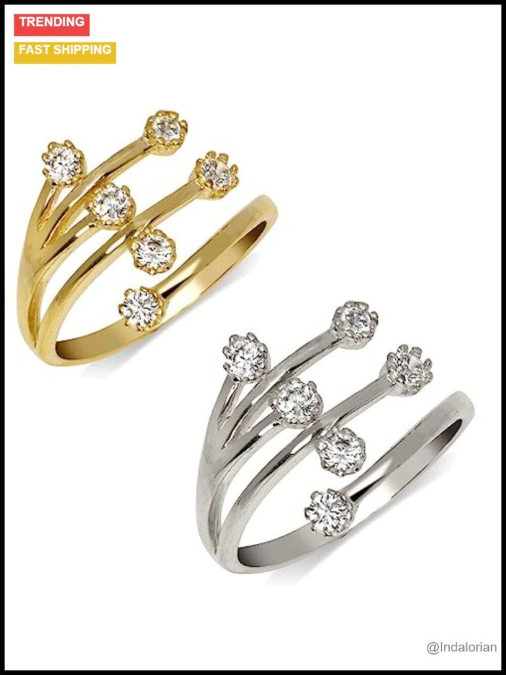 Solid 10K Gold Wide Waterfall Cubic Zirconia Adjustable Toe Ring for Women